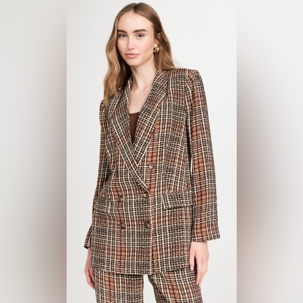 NWT L’AGENCE Plaid Double Breasted Blazer Sz 6 Houndstooth Tailored Jacket